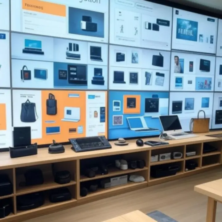 Grid of product categories with clear labels for electronics, fashion, home goods, and lifestyle.