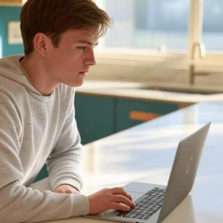 Lifestyle scene of a laptop in use on a modern desk with accessories